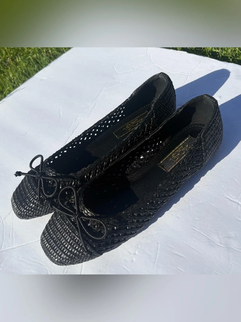 RACHEL Rachel Roy Black Woven Ballet Flat with Bow Accent